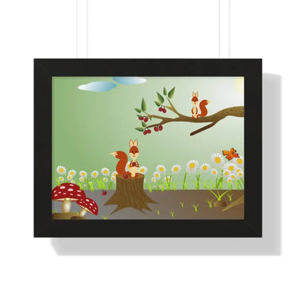 Discover Nature: Squirrels in Forest Framed Horizontal Poster - 16″ x 12″ / Black