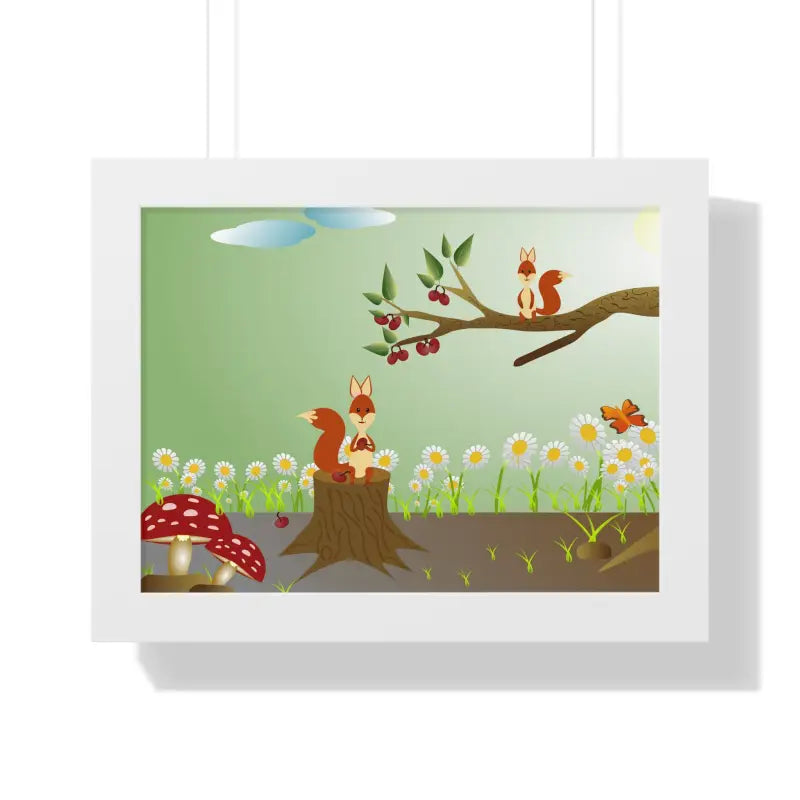 Discover Nature: Squirrels in Forest Framed Horizontal Poster - 16″ x 12″ / White