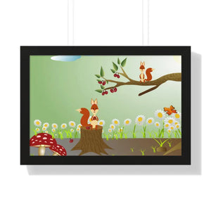 Forest Framed Horizontal Poster - Vibrant Squirrels - Dipaliz - 24″ x 16″ / Black - Posters Prints & Visual Artwork