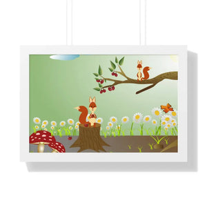 Forest Framed Horizontal Poster - Vibrant Squirrels - Dipaliz - 24″ x 16″ / White - Posters Prints & Visual Artwork