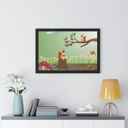 Discover Nature: Squirrels in Forest Framed Horizontal Poster