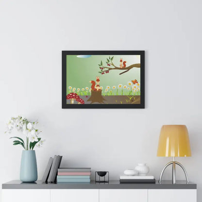 Discover Nature: Squirrels in Forest Framed Horizontal Poster