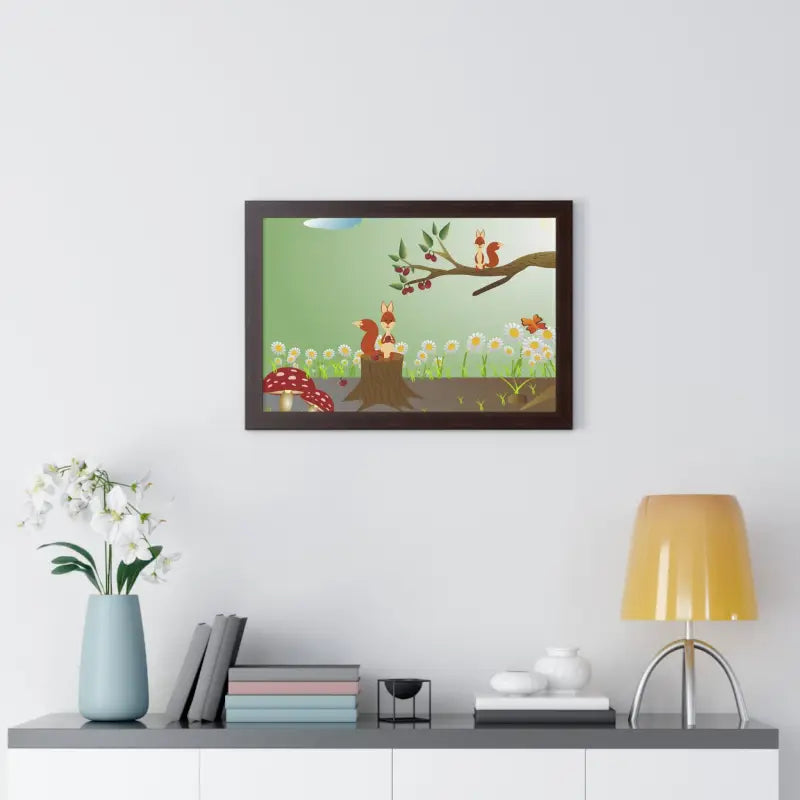 Discover Nature: Squirrels in Forest Framed Horizontal Poster