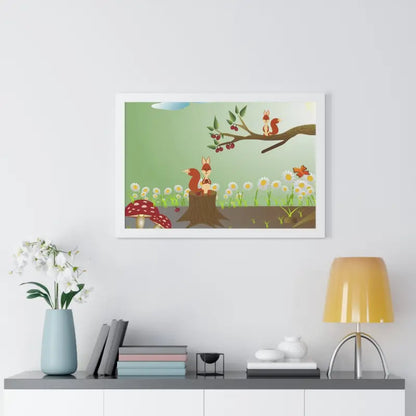 Discover Nature: Squirrels in Forest Framed Horizontal Poster