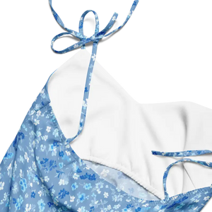 Dresses - Ditsy Floral Capri Blue Midi Dress with Tie Straps - Dipaliz