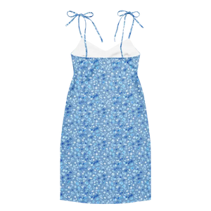 Dresses - Ditsy Floral Capri Blue Midi Dress with Tie Straps - Dipaliz