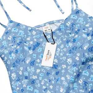 Dresses - Ditsy Floral Capri Blue Midi Dress with Tie Straps - Dipaliz