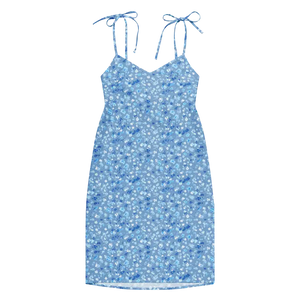 Dresses - Ditsy Floral Capri Blue Midi Dress with Tie Straps - Dipaliz