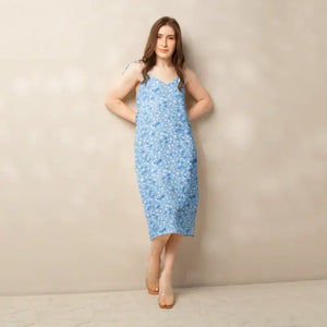 Dresses - Ditsy Floral Capri Blue Midi Dress with Tie Straps - Dipaliz Xs