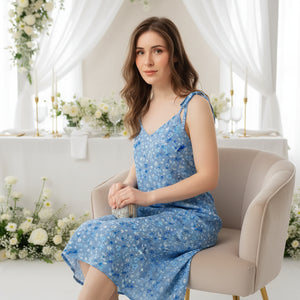 Floral Capri Blue Midi Dress – Effortlessly Chic Style - Dipaliz - Dresses - Xs