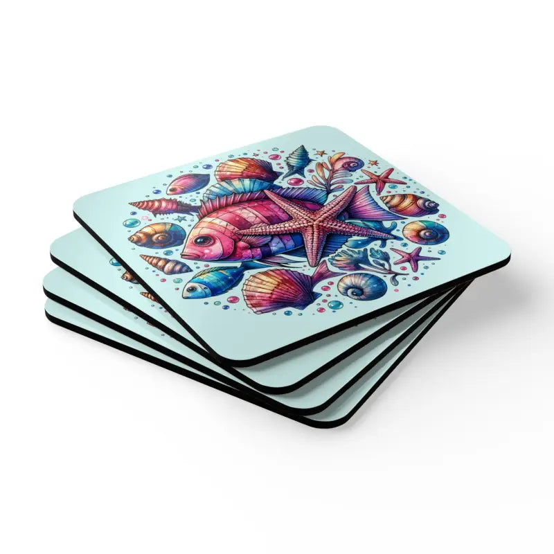 Dive Into Style with Sea Creatures Corkwood Coaster Set - Cork / 3.75’’ × / Square Home Decor