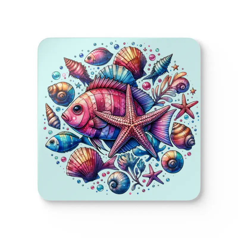 Dive Into Style with Sea Creatures Corkwood Coaster Set - Cork / 3.75’’ × / Square Home Decor