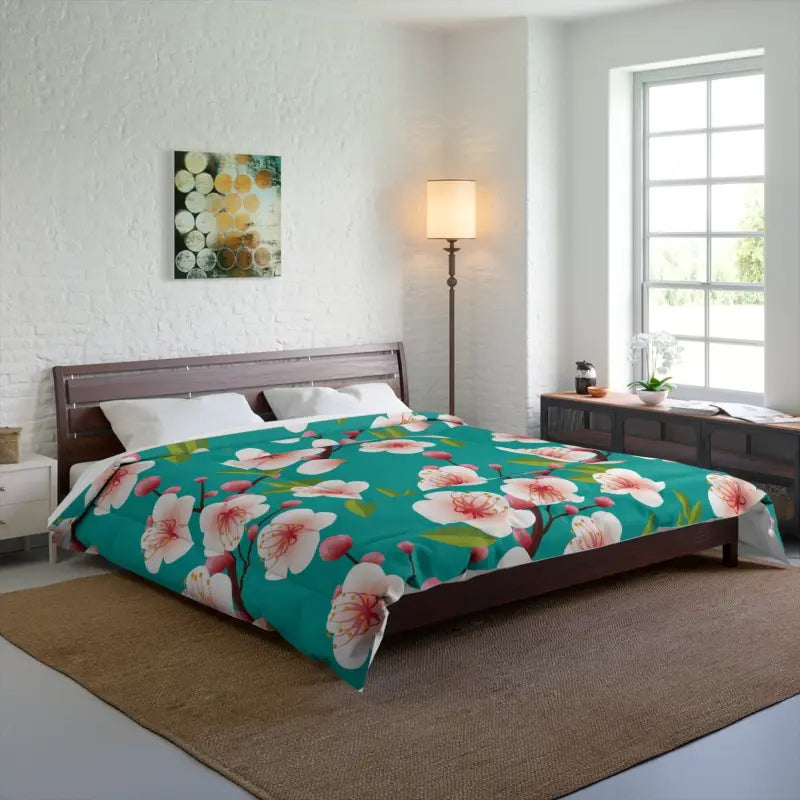 Floral Bliss Polyester Comforter - Nature’s Cozy Hug - 104’’ × 88’’ Home Decor