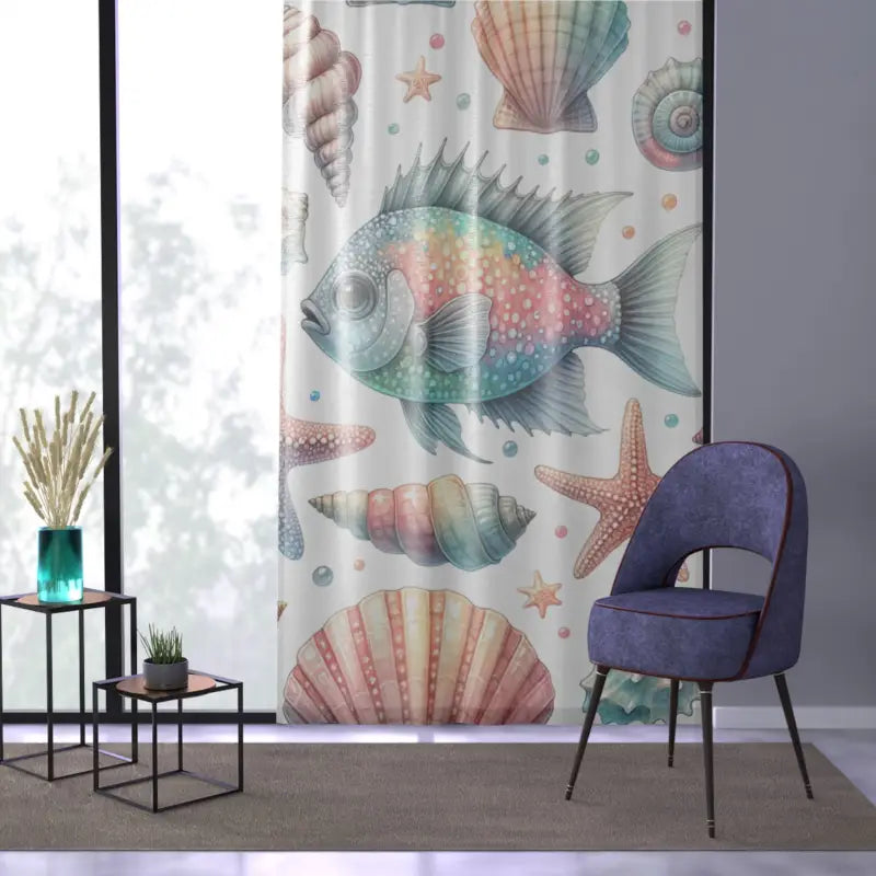 Dive Into Ocean Vibes: Marine Life Window Curtains for Home - Sheer / White / 50’’ × 84’’ Decor