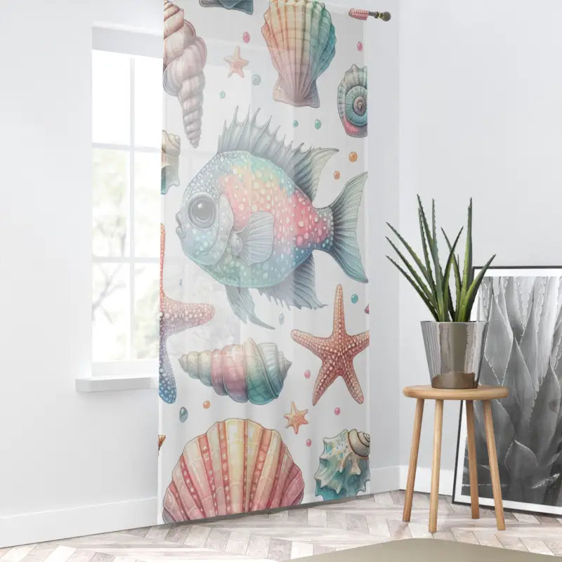 Dive Into Ocean Vibes: Marine Life Window Curtains for Home - Sheer / White / 50’’ × 84’’ Decor