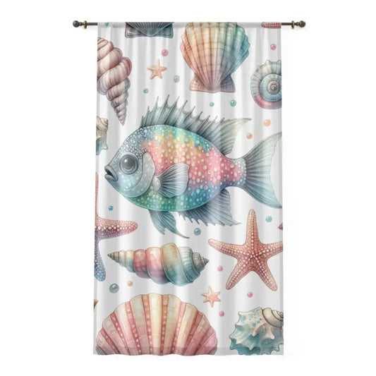 Dive Into Ocean Vibes: Marine Life Window Curtains for Home - Sheer / White / 50’’ × 84’’ Decor