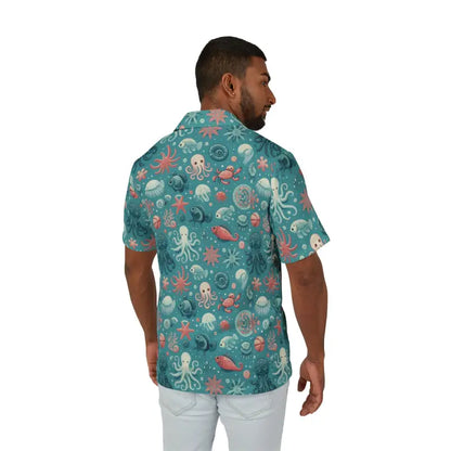 Catch Waves with our Marine-themed Hawaiian Camp Shirt - Shirts