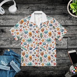 Hawaiian Camp Shirt - Sea Horse Dye Sublimation Print - Dipaliz - Xs - Shirts