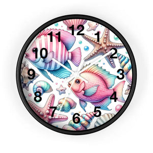 Marine Life Wall Clock - Mesmerizing Fishes Design - Dipaliz - Black / White / 10’’ - Clocks