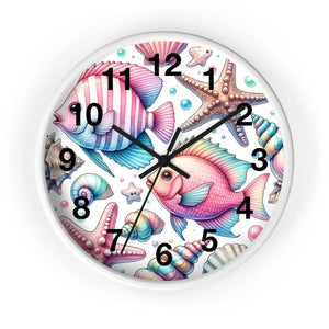 Marine Life Wall Clock - Mesmerizing Fishes Design - Dipaliz - White / Black / 10’’ - Clocks