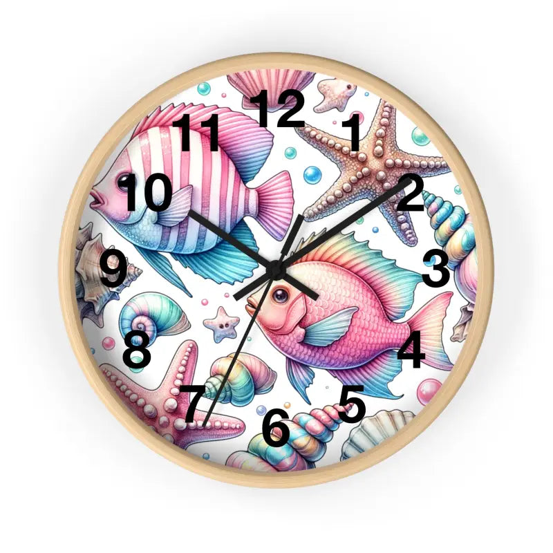 Dive Into Marine Beauty: Fishes Wall Clock Extravaganza - Wooden / Black / 10’’ Home Decor