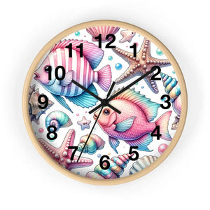 Marine Life Wall Clock - Mesmerizing Fishes Design - Dipaliz - Wooden / Black / 10’’ - Clocks