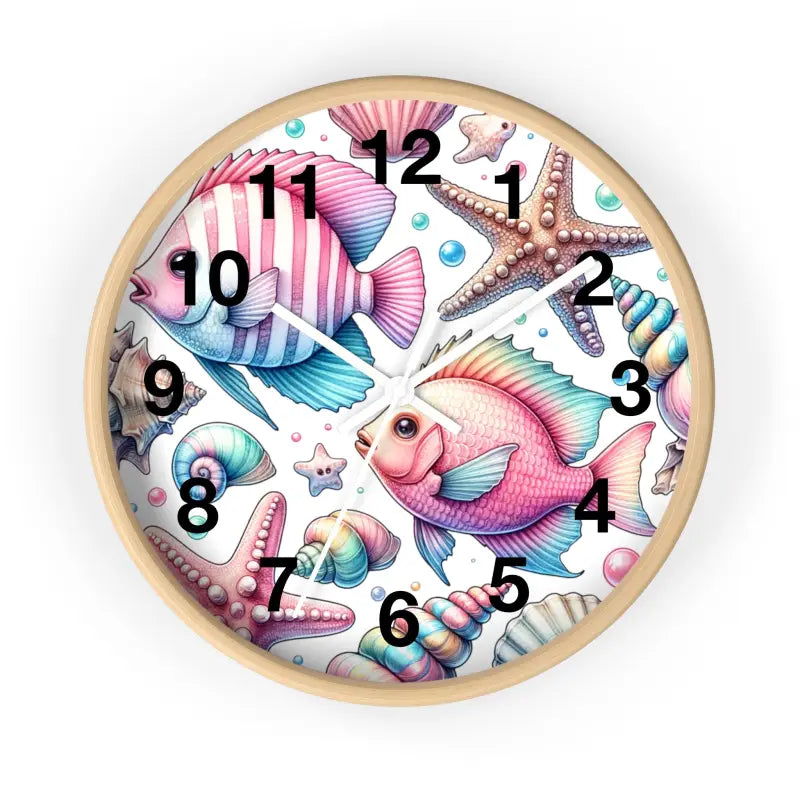 Dive Into Marine Beauty: Fishes Wall Clock Extravaganza - Wooden / White / 10’’ Home Decor