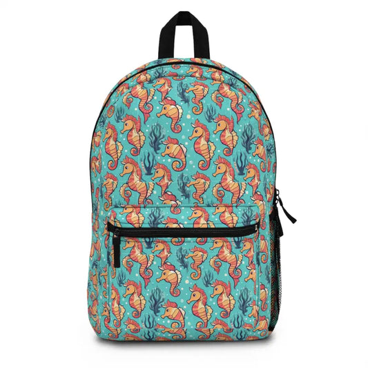 Dive in with our Splashy Seahorse Pattern Backpack - one Size Bags