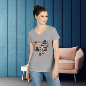 Soft Cotton Dog Lovers V-neck - Heart Design - Dipaliz - T-shirts