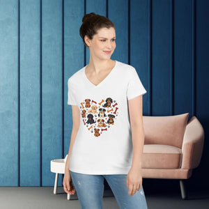 Soft Cotton Dog Lovers V-neck - Heart Design - Dipaliz - T-shirts