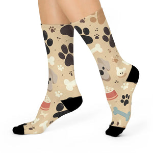 Cushioned Crew Socks - Adorable Dog Paw Prints - Dipaliz