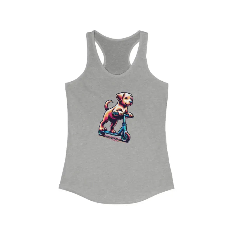 Chic Women’s Dog on Scooter Racerback Tank - s / Heather Grey Top