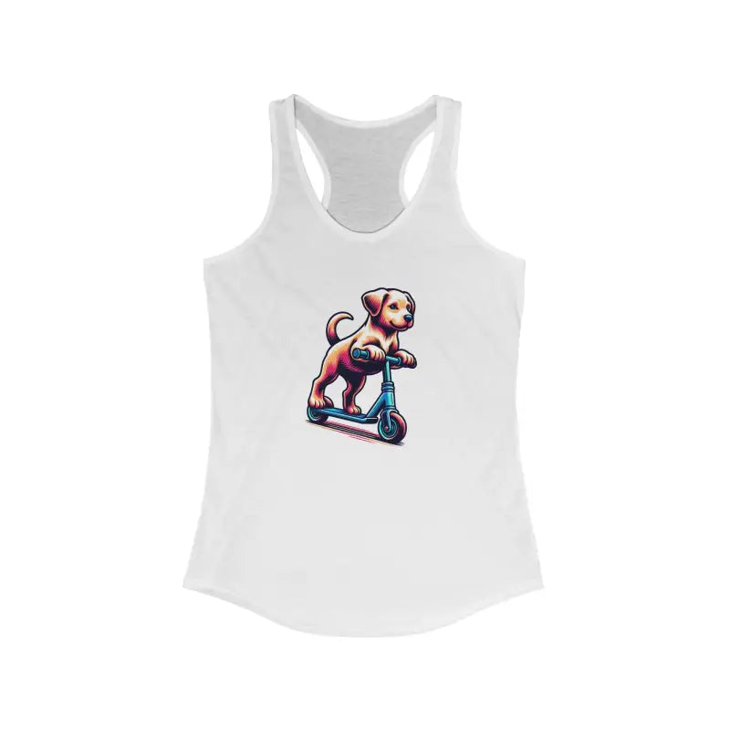 Chic Women’s Dog on Scooter Racerback Tank - s / Solid White Top