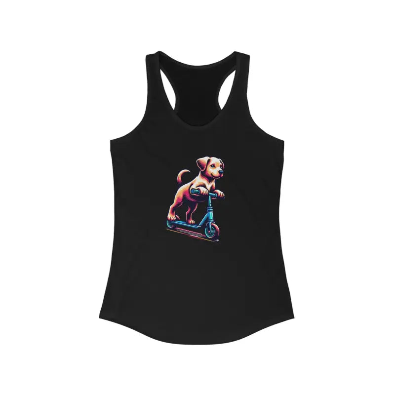 Chic Women’s Dog on Scooter Racerback Tank - Xs / Solid Black Top