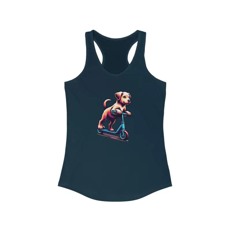 Chic Women’s Dog on Scooter Racerback Tank - Xs / Solid Midnight Navy Top