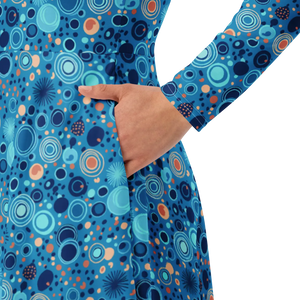 Dot Capri Blue Midi Dress – Long Sleeve Pockets - Dipaliz - Dresses - Xs