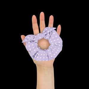 White Polka Dots Purple Scrunchie - Eco Friendly Hair Tie - Dipaliz - Ponytail Holders