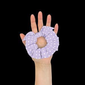 White Polka Dots Purple Scrunchie - Eco Friendly Hair Tie - Dipaliz - Ponytail Holders