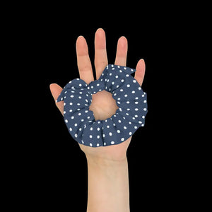 Navy Blue Scrunchie White Polka Dots Recycled Style - Dipaliz - Ponytail Holders