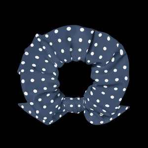 Navy Blue Scrunchie White Polka Dots Recycled Style - Dipaliz - Ponytail Holders