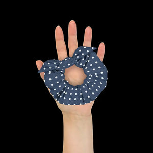 Navy Blue Scrunchie White Polka Dots Recycled Style - Dipaliz - Ponytail Holders