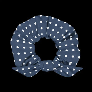 Navy Blue Scrunchie White Polka Dots Recycled Style - Dipaliz - Ponytail Holders