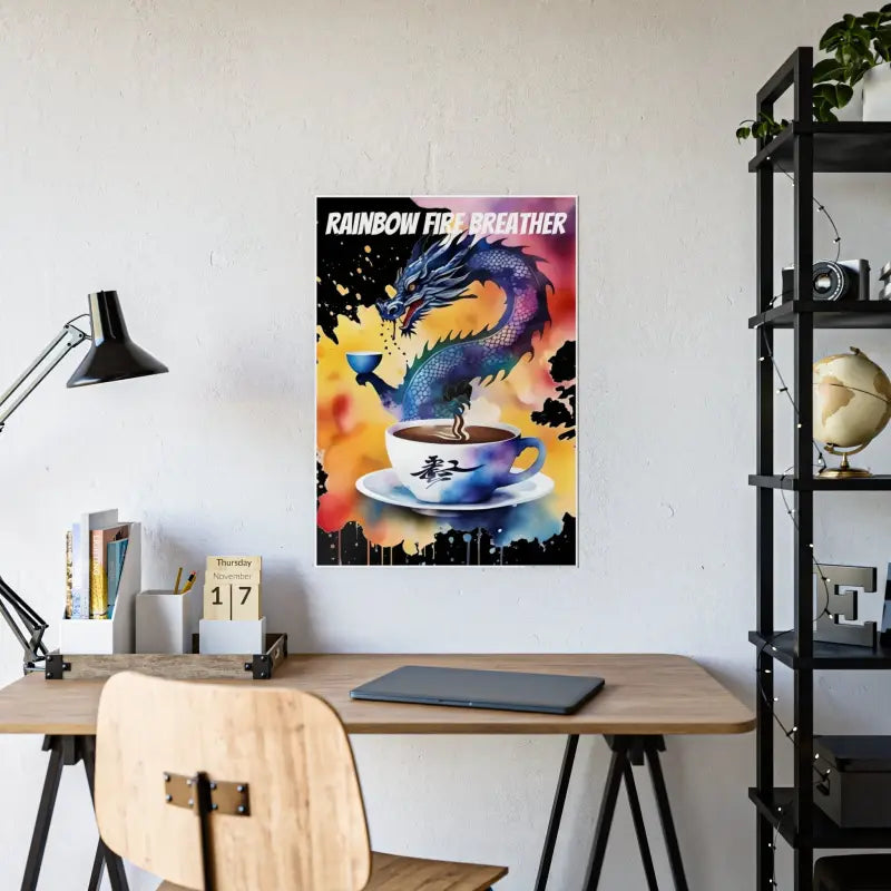 Dragon Fire Coffee Cup Poster - Energize your Space with Bold Gloss!