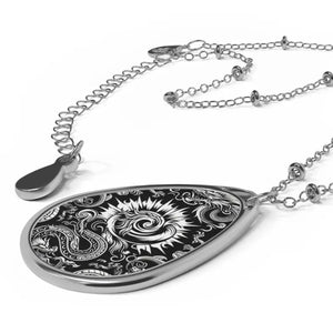 Dragon Sun Oval Necklace - Elegant Statement Jewelry - Dipaliz - one Size / Silver - Necklaces