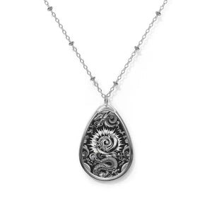 Dragon Sun Oval Necklace - Elegant Statement Jewelry - Dipaliz - one Size / Silver - Necklaces