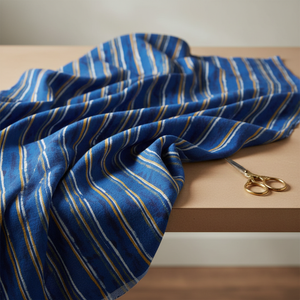 Draped blue striped fabric