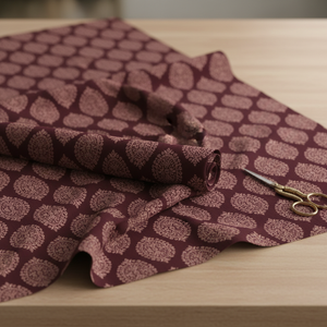 Draped burgundy medallion fabric