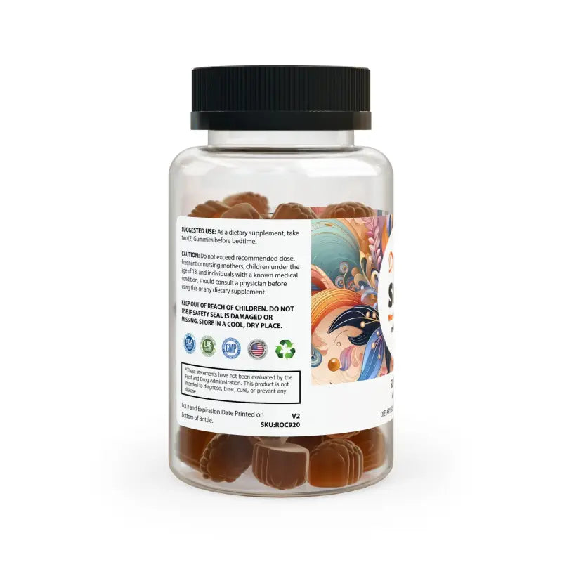 Drift Into Blissful Sleep with Herbal Gummies - Clear Bottle + Black Cap / Multiple Fruits / 60 Food Supplements