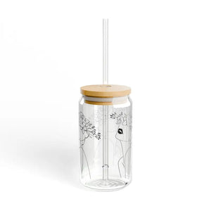 Woman with Flower Hat Tempered Sipper Glass Bamboo Lid - Dipaliz - Tumblers