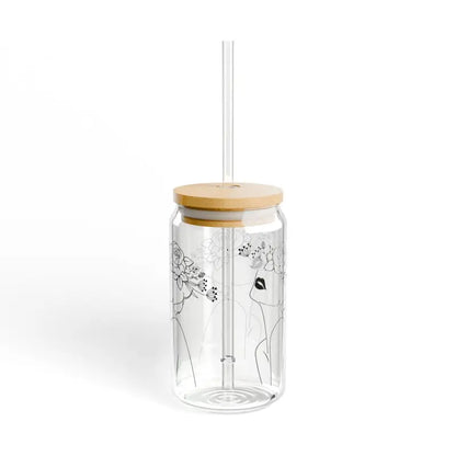 Elevate your Sip: 16oz Tempered Glass with Flower Hat - Tumbler